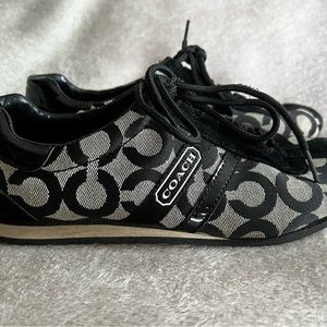 Coach Sneakers Kathleen Black Beige Suede Jacquard Women's, 7.5M